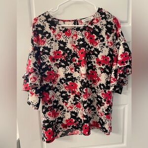 Rose & Olive Pink and Black Floral Blouse